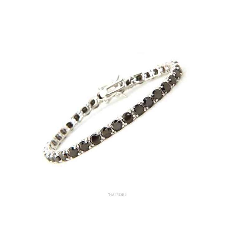 NSA|NALBORI 925 silver tennis bracelet with 4 mm prong black zircons + sizes