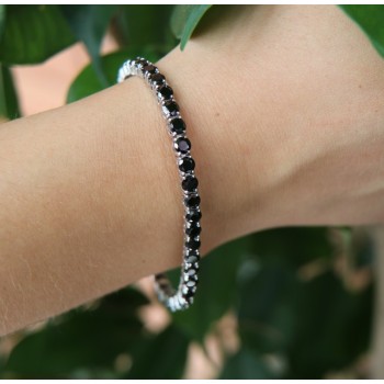 NSA|NALBORI 925 silver tennis bracelet with 4 mm prong black zircons + sizes