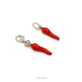 NSA|Amulets by NALBORI: pendants 925 silver horn small horn 14x4 mm red italian charm