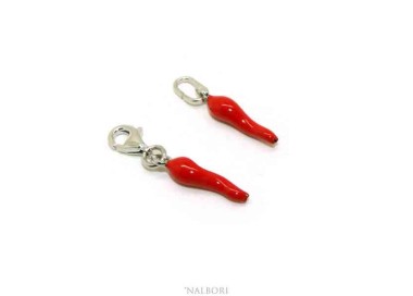 NSA|Amulets by NALBORI: pendants 925 silver horn small horn 14x4 mm red italian charm