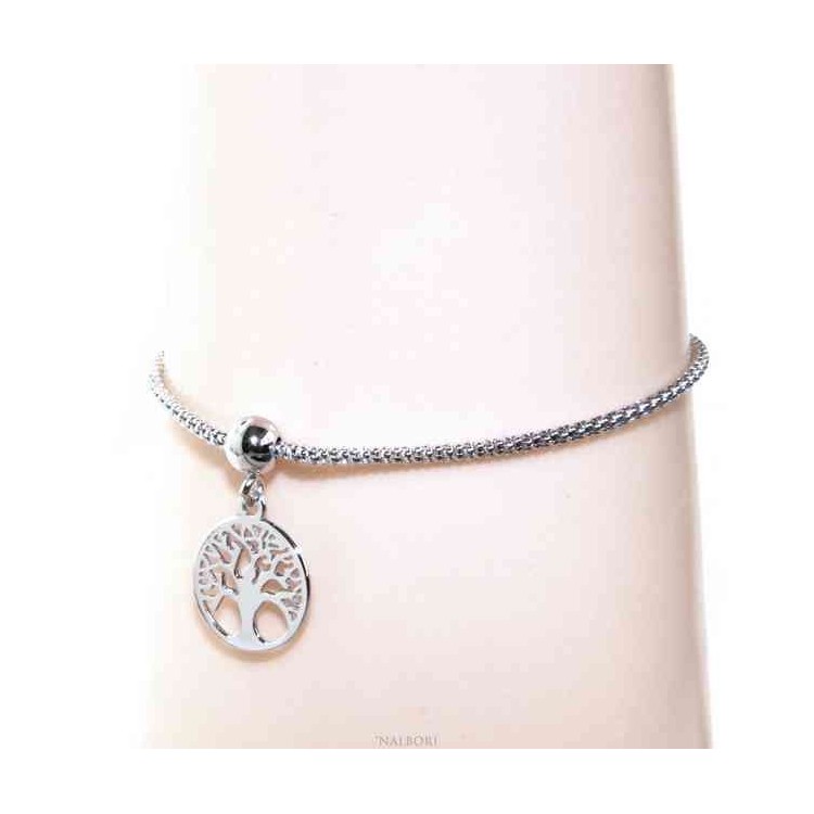NSA|NALBORI Braccialetto argento 925 donna ragazza catena poocorn e ciondolo albero della vita