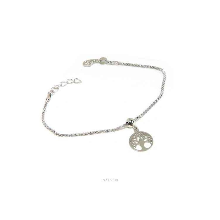 NSA|NALBORI Braccialetto argento 925 donna ragazza catena poocorn e ciondolo albero della vita