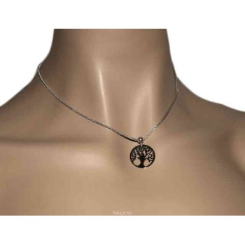NSA|NALBORI necklace 925 sterling silver popcorn choker with medal tree of life pendant
