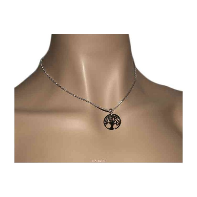 NSA|NALBORI necklace 925 sterling silver popcorn choker with medal tree of life pendant