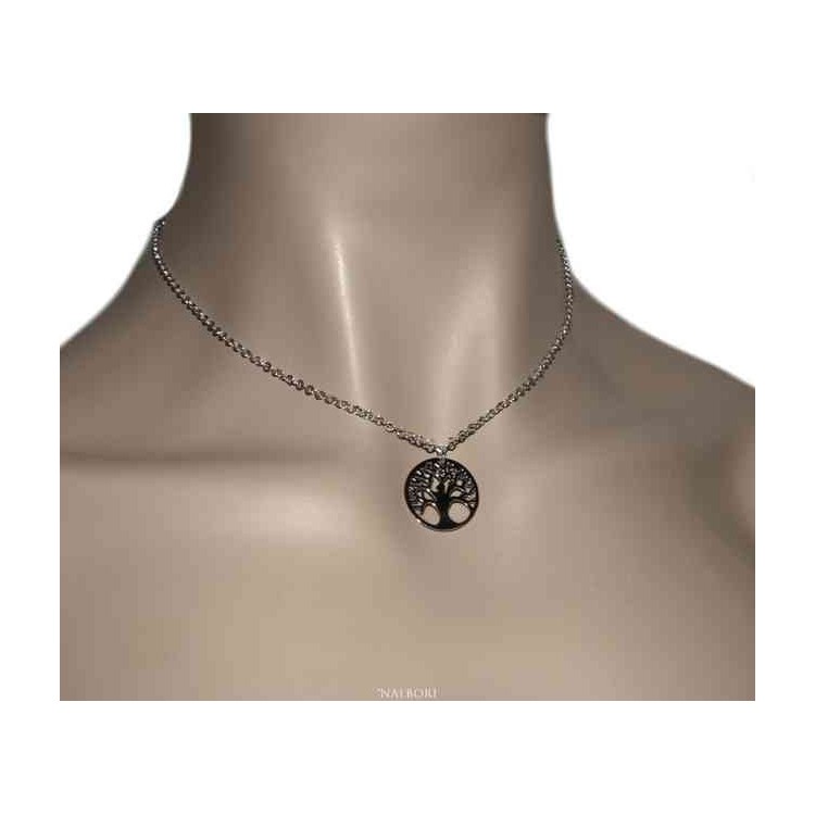 NSA|NALBORI necklace 925 sterling silver rolo 'diamond necklace with medal tree of life pendant