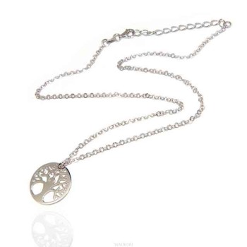 NSA|NALBORI necklace 925 sterling silver rolo 'diamond necklace with medal tree of life pendant