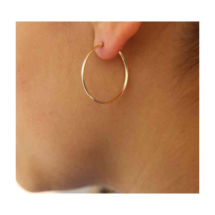 NSA|GOLD 375 / oo 9kt: Women's earrings circles smooth rings 3 cm made in Italy