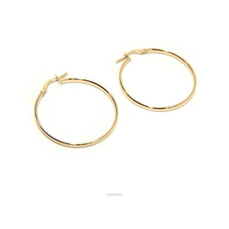 NSA|ORO 375/oo 9kt Orecchini NALBORI donna cerchi lisci boccole anelle 3 cm made in italy