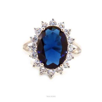 NSA|NALBORI for her, women's 925 silver ring with brilliant sapphire blue oval and round of stones