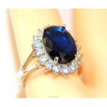 NSA|NALBORI for her, women's 925 silver ring with brilliant sapphire blue oval and round of stones