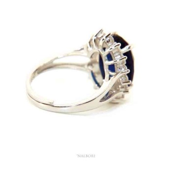 NSA|NALBORI for her, women's 925 silver ring with brilliant sapphire blue oval and round of stones