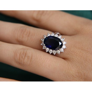 NSA|NALBORI for her, women's 925 silver ring with brilliant sapphire blue oval and round of stones