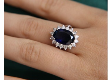 NSA|NALBORI for her, women's 925 silver ring with brilliant sapphire blue oval and round of stones