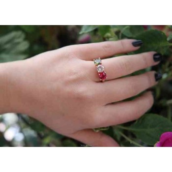 NSA|NALBORI ring trilogy zircon red green white for woman in 925 silver rose gold bath