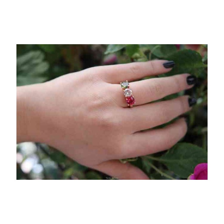 NSA|NALBORI ring trilogy zircon red green white for woman in 925 silver rose gold bath