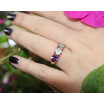 NSA|NALBORI ring trilogy zircon purple green white for woman in 925 silver rose gold bath