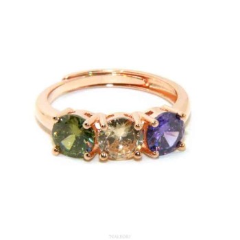 NSA|anello trilogy argento 925 oro rosa zirconi verdi viola regolabile NALBORI