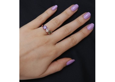 NSA|anello trilogy argento 925 rosa zirconi verdi viola regolabile NALBORI