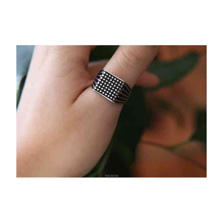 NSA|NALBORI 925 silver ring for men with chevalier shield square blasted