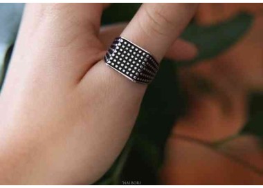 NSA|NALBORI 925 silver ring for men with chevalier shield square blasted