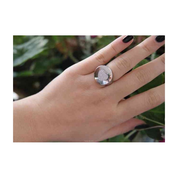 NSA|NALBORI silver chevalier heart ring for woman in white zircons