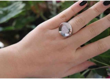 NSA|NALBORI anello chevalier cuore da donna in argento 925 zirconi bianchi