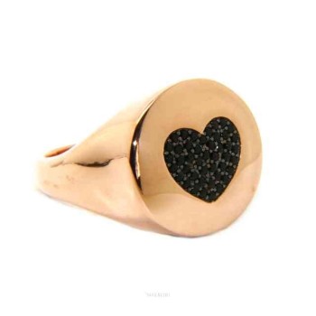 NSA|NALBORI ring shield heart seal for woman in silver 925 pink zircons black