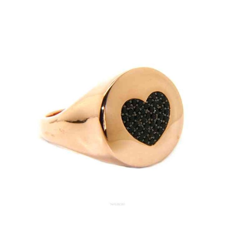 NSA|NALBORI ring shield heart seal for woman in silver 925 pink zircons black