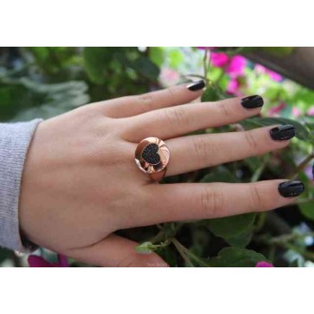 NSA|NALBORI ring shield heart seal for woman in silver 925 pink zircons black