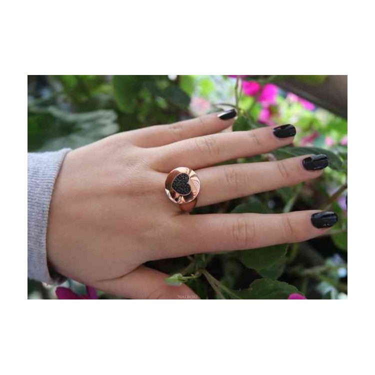 NSA|NALBORI ring shield heart seal for woman in silver 925 pink zircons black