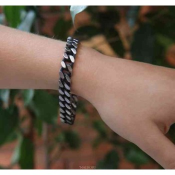 NSA|NALBORI Dark steel 10mm wide gourmette bracelet