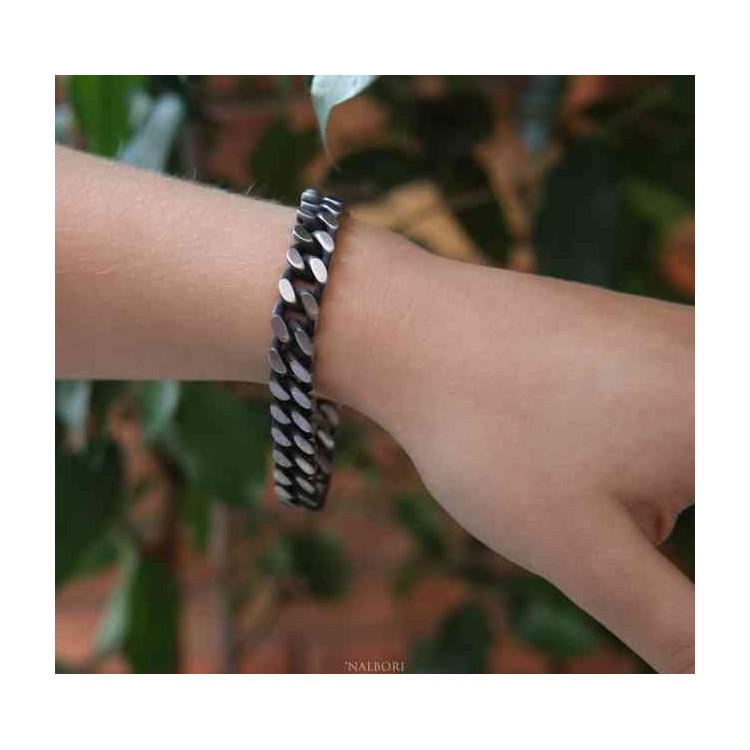 NSA|NALBORI Bracciale acciaio grumetta scuro largo 10mm