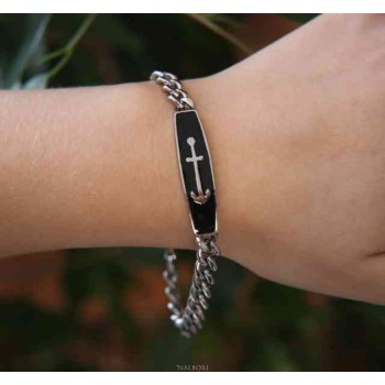 NSA|Steel bracelet gourmette plate anchor enamelled