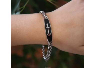 NSA|Steel bracelet gourmette plate anchor enamelled