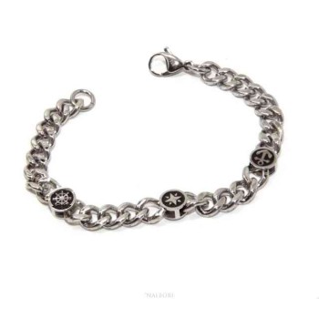 NSA|NALBORI Bracciale acciaio ancora timone rosa dei venti corto