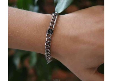 NSA|NALBORI Bracciale acciaio ancora timone rosa dei venti corto