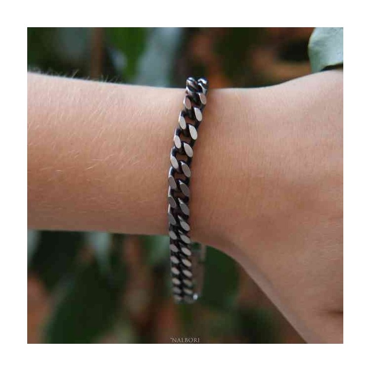 NSA|NALBORI Bracciale Acciaio grumetta diamantata scuro 7mm