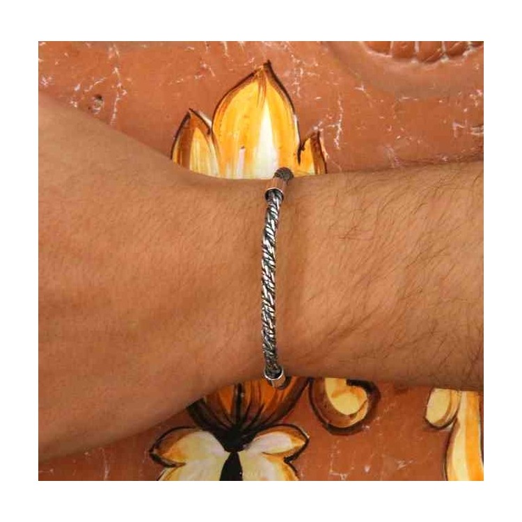 NSA|men's silver torcion bracelet with central insert