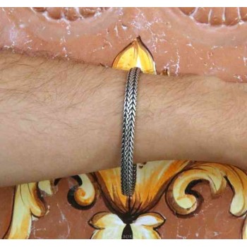 NSA|bracciale uomo argento 925 snake doppio e piatto cm 21,5