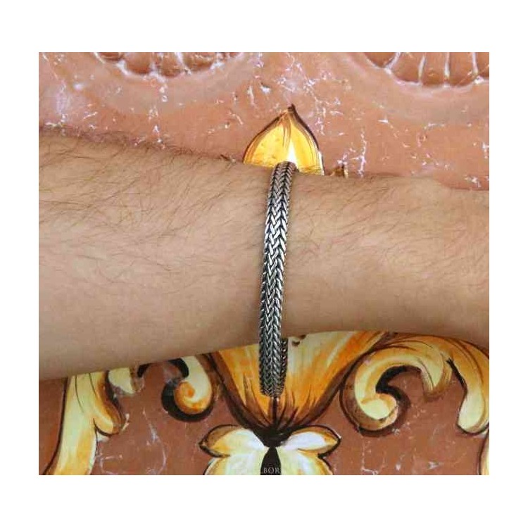 NSA|men's bracelet 925 silver double flat snake 21.5 cm long