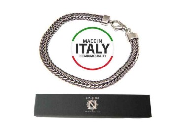 NSA|NALBORI bracciale uomo argento 925 snake doppio e piatto cm 21,5