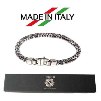 NSA|NALBORI bracciale argento 925 snake squadrato per uomo 19 cm