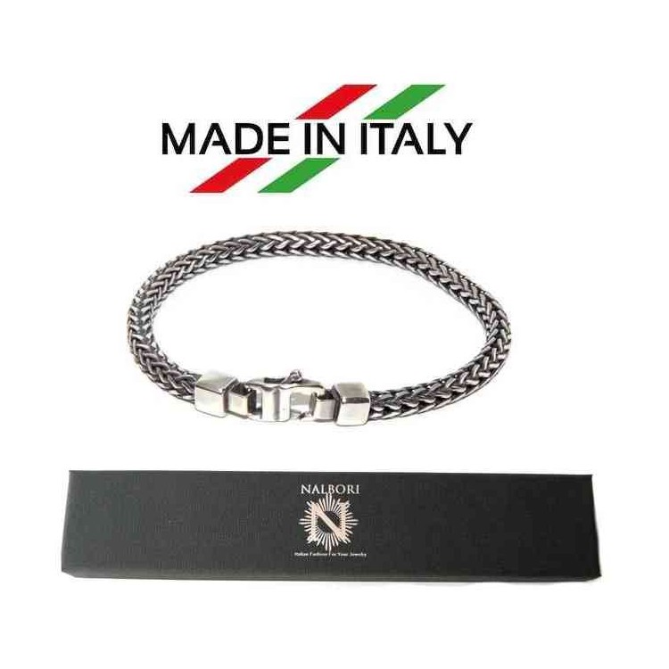 NSA|Men's 925 silver snake dark square bracelet 19 cm NALBORI Italy