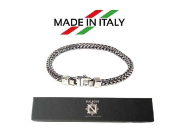 NSA|NALBORI bracciale argento 925 snake squadrato per uomo 19 cm