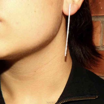 NSA|NALBORI Orecchini argento 925 tennis fiammifero rigidi lunghi zirconi bianchi