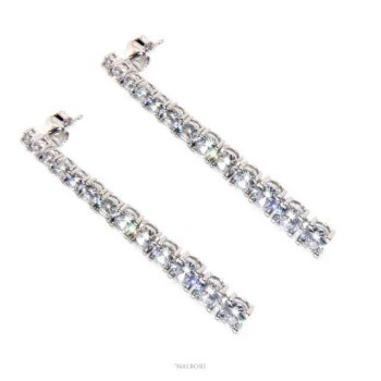 NSA|NALBORI Women's 925 silver tennis earrings with graduated white cubic zirconia