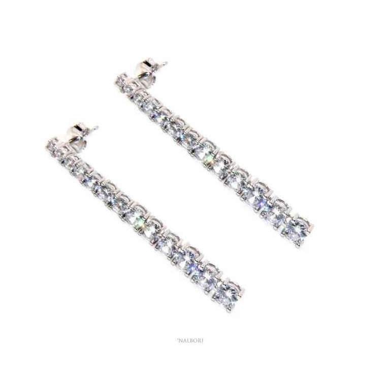 NSA|NALBORI Women's 925 silver tennis earrings with graduated white cubic zirconia