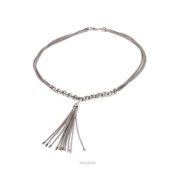 NSA|NALBORI 3-row necklace with tuft all 925 silver