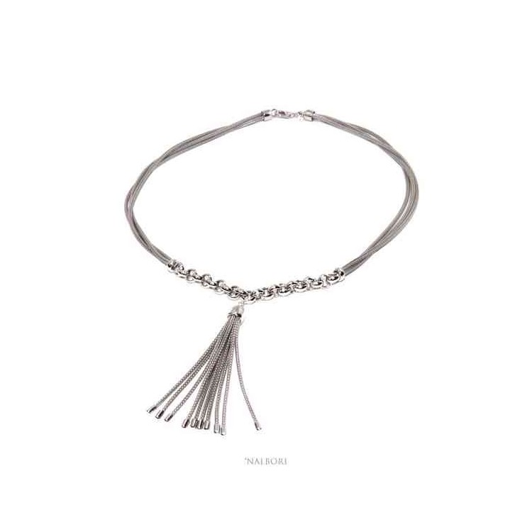 NSA|NALBORI 3-row necklace with tuft all 925 silver