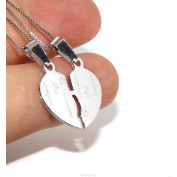 NSA|925 silver broken heart pendant for him and her + 2 necklaces